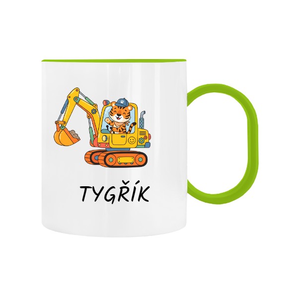 Plastic children's mug Tiger on Excavator for Kindergarten with the name