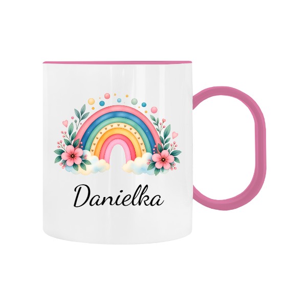 Plastic children's mug Personalised floral rainbow for nursery