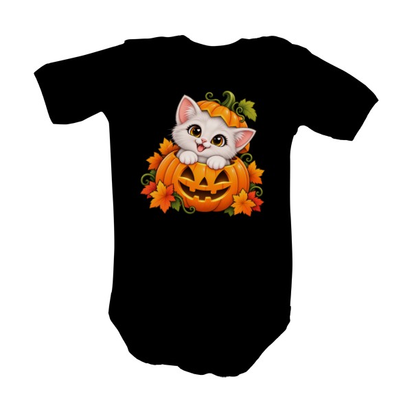 Dětské body  s potiskem Koťátko v dýni – Halloween