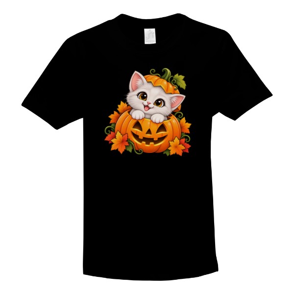 Tričko s potiskem Koťátko v dýni – Halloween
