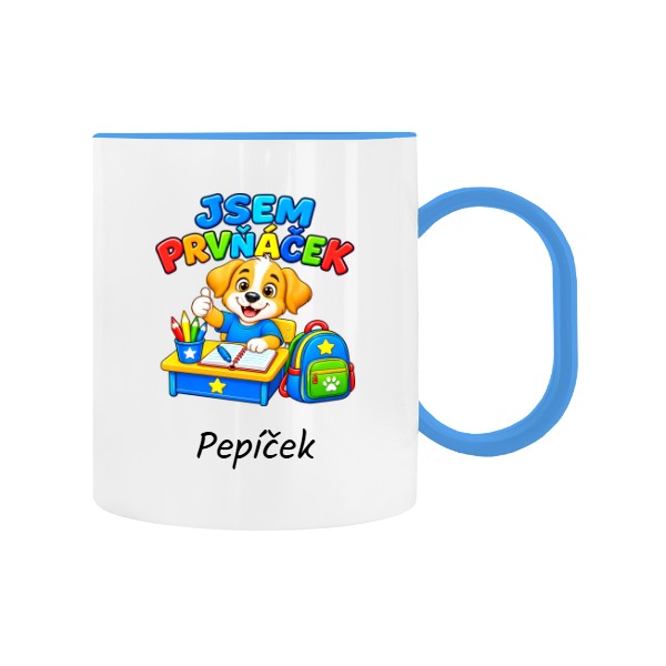 Dětský hrnek plastový  s potiskem Jsem prvňáček se jménem