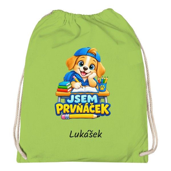 Vak na záda s potiskem Jsem prvňáček štěňátko se jménem do školy