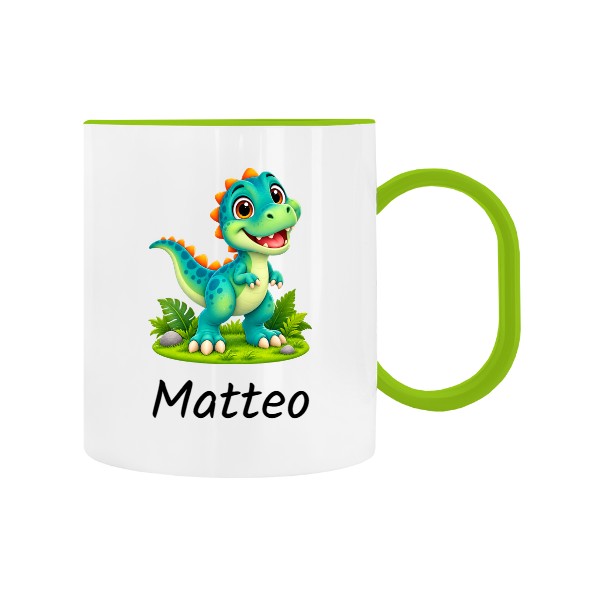 Plastic children's mug T-Rex Dinosaur for Kindergarten with the name